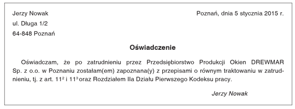 Oświadczenie Oświadczenie