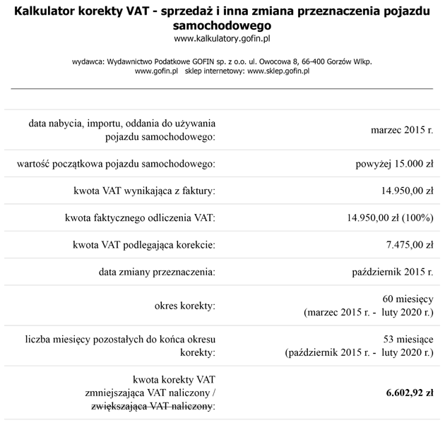 Kalkulator korekty VAT