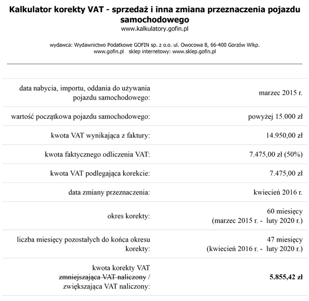 Kalkulator korekty VAT