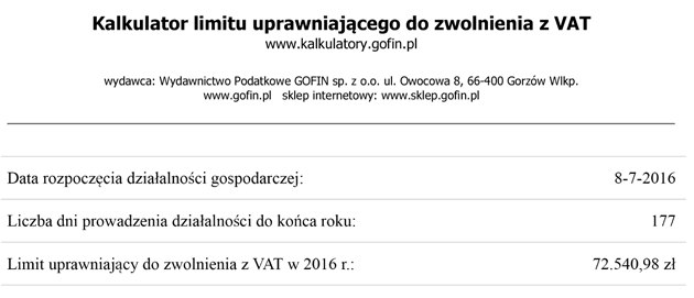 Kalkulator limitu uprawniająego do zwolnienia z VAT