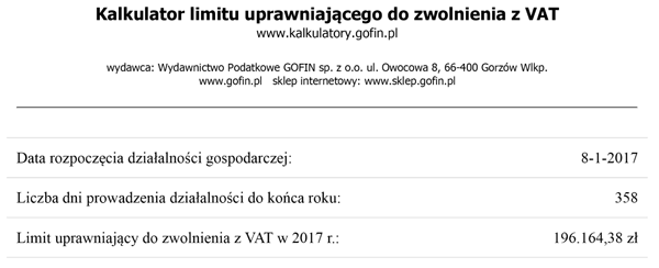 Kalkulator limitu uprawniającego do zwolnienia z VAT Kalkulator limitu uprawniającego do zwolnienia z VAT