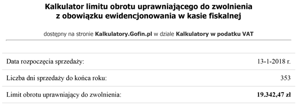 Kalkulator limitu obrotu uprawniającego do zwolnienia z obowiązku ewidencjonowania w kasie fiskalnej