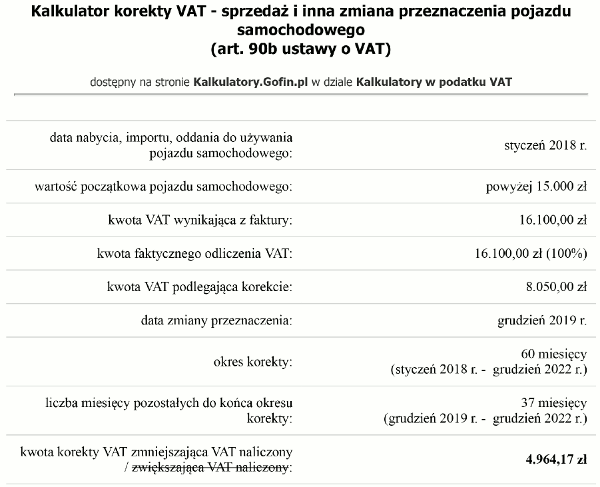 Kalkulator korekty VAT