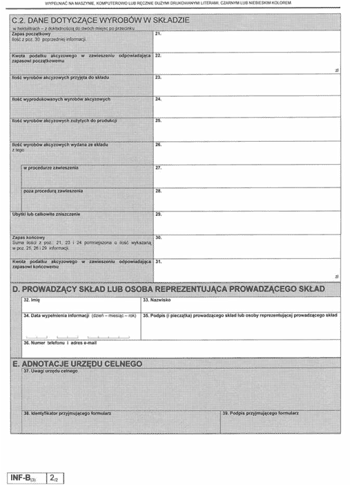 INF-B. Informacja o winie, napojach fermentowanych i wyrobach pośrednich w składzie podatkowym