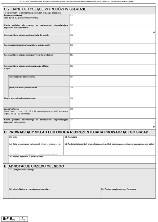 INF-B. Informacja o winie, napojach fermentowanych i wyrobach pośrednich w składzie podatkowym INF-B. Informacja o winie, napojach fermentowanych i wyrobach pośrednich w składzie podatkowym
