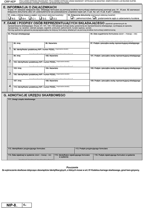 NIP-8. Zgłoszenie identyfikacyjne / zgłoszenie aktualizacyjne w zakresie danych uzupełniających NIP-8. Zgłoszenie identyfikacyjne / zgłoszenie aktualizacyjne w zakresie danych uzupełniających