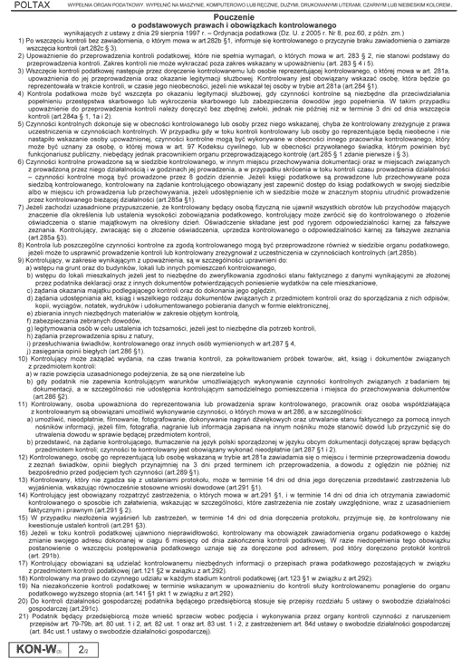 KON-W. Imienne upoważnienie do przeprowadzenia kontroli podatkowej