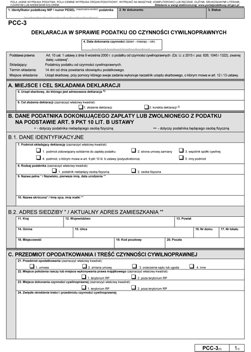 PCC-3 - Deklaracja w sprawie podatku od czynności cywilnoprawnych