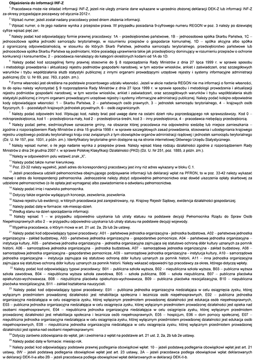 Objaśnienia do informacji INF-Z Objaśnienia do informacji INF-Z