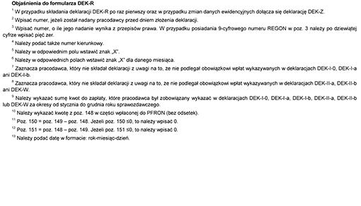 Objaśnienia do formularza DEK-R Objaśnienia do formularza DEK-R