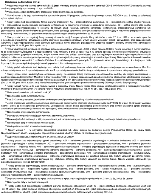 Objaśnienia do formularza DEK-Z Objaśnienia do formularza DEK-Z