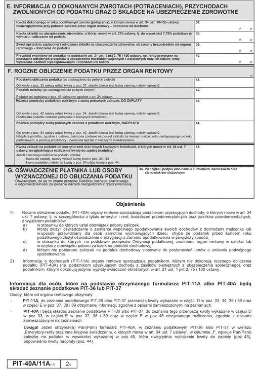 PIT-40A/11A. Roczne obliczenie podatku przez organ rentowy / Informacja o dochodach uzyskanych od organu rentowego