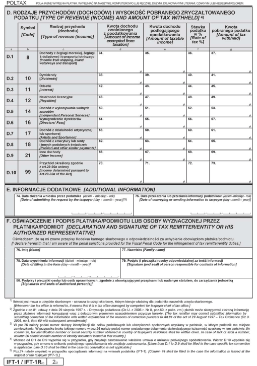 IFT-1 / IFT-1R. Informacja o wysokości przychodu (dochodu) uzyskanego przez osoby fizyczne niemające w Polsce miejsca zamieszkania IFT-1 / IFT-1R. Informacja o wysokości przychodu (dochodu) uzyskanego przez osoby fizyczne niemające w Polsce miejsca zamieszkania
