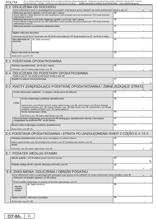 CIT-8A. Zeznanie o wysokości osiągniętego dochodu (poniesionej straty) przez podatkową grupę kapitałową - podatnika podatku dochodowego od osób prawnych CIT-8A. Zeznanie o wysokości osiągniętego dochodu (poniesionej straty) przez podatkową grupę kapitałową - podatnika podatku dochodowego od osób prawnych