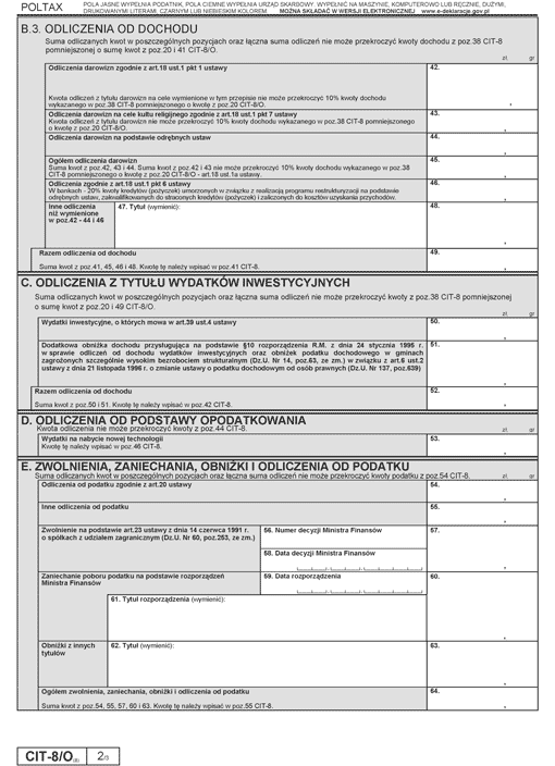 CIT-8/O. Informacja o odliczeniach od dochodu i od podatku oraz o dochodach wolnych i zwolnionych od podatku CIT-8/O. Informacja o odliczeniach od dochodu i od podatku oraz o dochodach wolnych i zwolnionych od podatku
