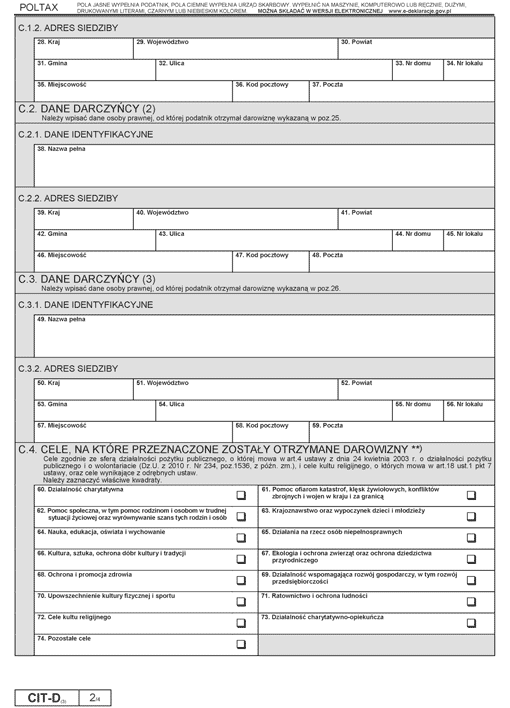 CIT-D. Informacja podatnika podatku dochodowego od osób prawnych o otrzymanych/przekazanych darowiznach CIT-D. Informacja podatnika podatku dochodowego od osób prawnych o otrzymanych/przekazanych darowiznach