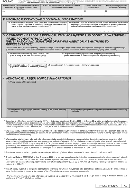 IFT-3/IFT-3R. Informacja o przychodach (dochodach) wypłaconych lub postawionych do dyspozycji faktycznemu albo pośredniemu odbiorcy