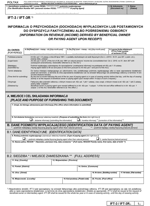 IFT-3/IFT-3R. Informacja o przychodach (dochodach) wypłaconych lub postawionych do dyspozycji faktycznemu albo pośredniemu odbiorcy IFT-3/IFT-3R. Informacja o przychodach (dochodach) wypłaconych lub postawionych do dyspozycji faktycznemu albo pośredniemu odbiorcy