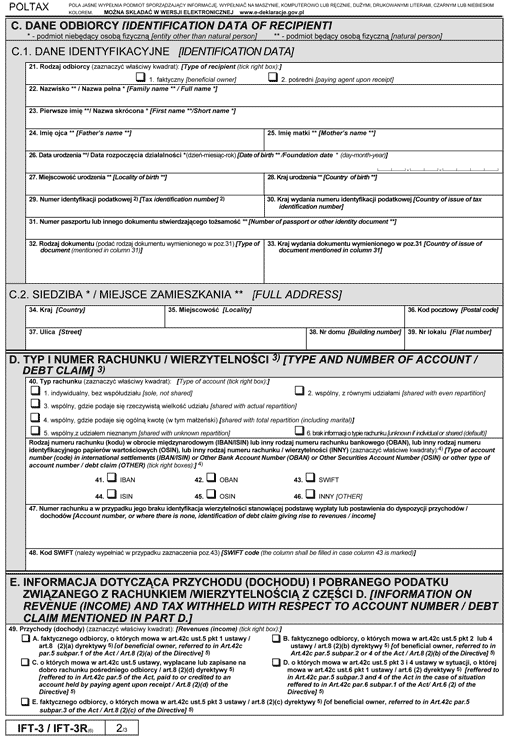 IFT-3/IFT-3R. Informacja o przychodach (dochodach) wypłaconych lub postawionych do dyspozycji faktycznemu albo pośredniemu odbiorcy IFT-3/IFT-3R. Informacja o przychodach (dochodach) wypłaconych lub postawionych do dyspozycji faktycznemu albo pośredniemu odbiorcy