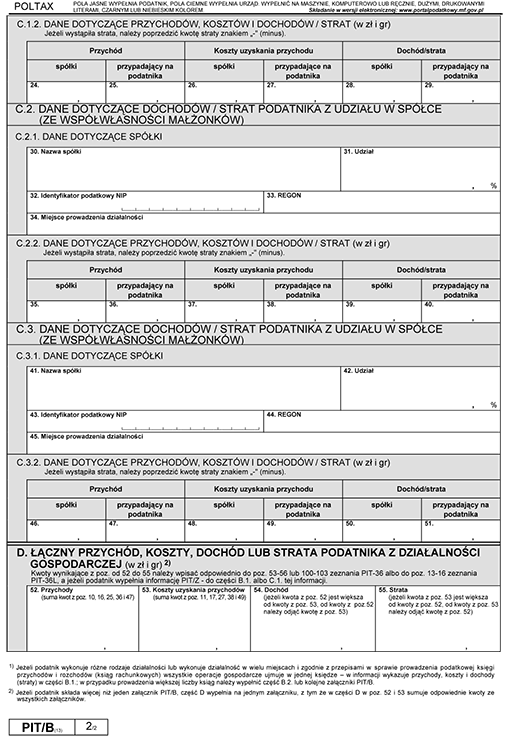 PIT/B. Informacja o wysokości dochodu (straty) z pozarolniczej działalności gospodarczej PIT/B. Informacja o wysokości dochodu (straty) z pozarolniczej działalności gospodarczej