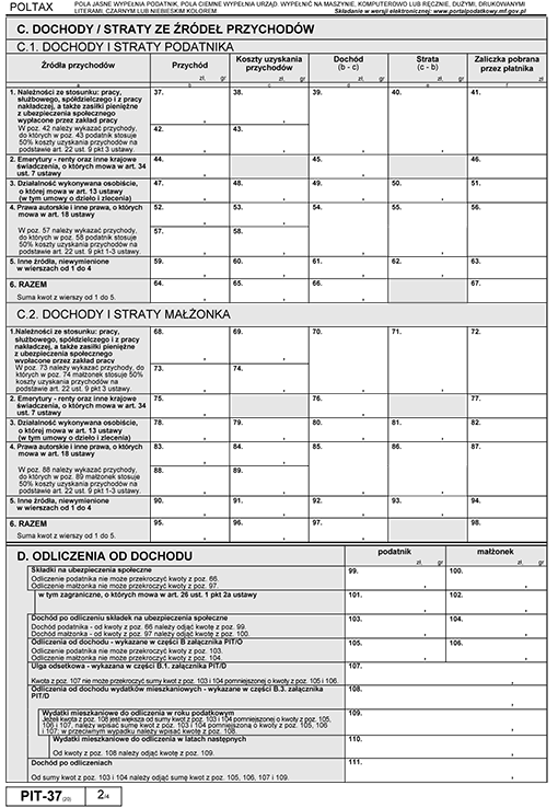 PIT-37. Zeznanie o wysokości osiągniętego dochodu (poniesionej straty) w roku podatkowym 2014 PIT-37. Zeznanie o wysokości osiągniętego dochodu (poniesionej straty) w roku podatkowym 2014