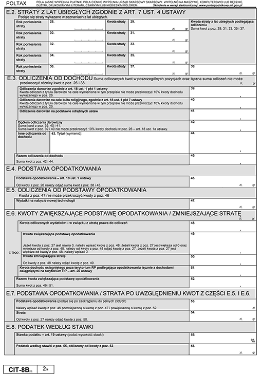CIT-8B. Zeznanie o wysokości osiągniętego dochodu (poniesionej straty) przez podatkową grupę kapitałową - podatnika podatku dochodowego od osób prawnych CIT-8B. Zeznanie o wysokości osiągniętego dochodu (poniesionej straty) przez podatkową grupę kapitałową - podatnika podatku dochodowego od osób prawnych