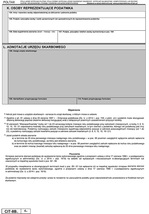 CIT-8B. Zeznanie o wysokości osiągniętego dochodu (poniesionej straty) przez podatkową grupę kapitałową - podatnika podatku dochodowego od osób prawnych CIT-8B. Zeznanie o wysokości osiągniętego dochodu (poniesionej straty) przez podatkową grupę kapitałową - podatnika podatku dochodowego od osób prawnych