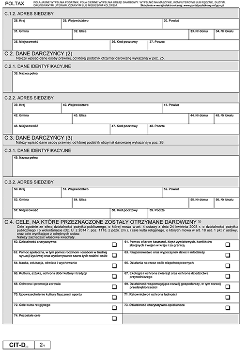 CIT-D. Informacja podatnika podatku dochodowego od osób prawnych o otrzymanych/przekazanych darowiznach CIT-D. Informacja podatnika podatku dochodowego od osób prawnych o otrzymanych/przekazanych darowiznach