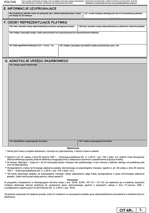 CIT-6R. Deklaracja o wysokości pobranego przez płatnika zryczałtowanego podatku dochodowego od osób prawnych, od dochodów (przychodów) osiągniętych przez podatnika mającego siedzibę lub zarząd na terytorium Rzeczypospolitej Polskiej CIT-6R. Deklaracja o wysokości pobranego przez płatnika zryczałtowanego podatku dochodowego od osób prawnych, od dochodów (przychodów) osiągniętych przez podatnika mającego siedzibę lub zarząd na terytorium Rzeczypospolitej Polskiej