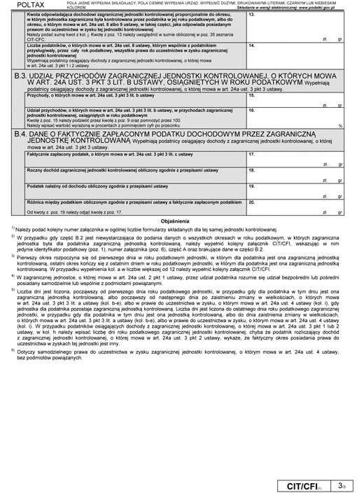 CIT/CFI Informacja o danych będących podstawą do określenia dochodu z zagranicznej jednostki kontrolowanej CIT/CFI Informacja o danych będących podstawą do określenia dochodu z zagranicznej jednostki kontrolowanej