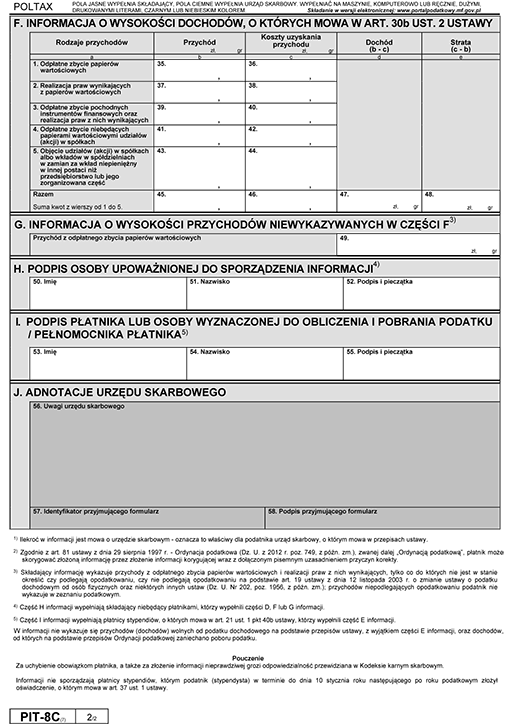 PIT-8C. Informacja o wypłaconym stypendium, o przychodach z innych źródeł oraz o niektórych dochodach z kapitałów pieniężnych PIT-8C. Informacja o wypłaconym stypendium, o przychodach z innych źródeł oraz o niektórych dochodach z kapitałów pieniężnych