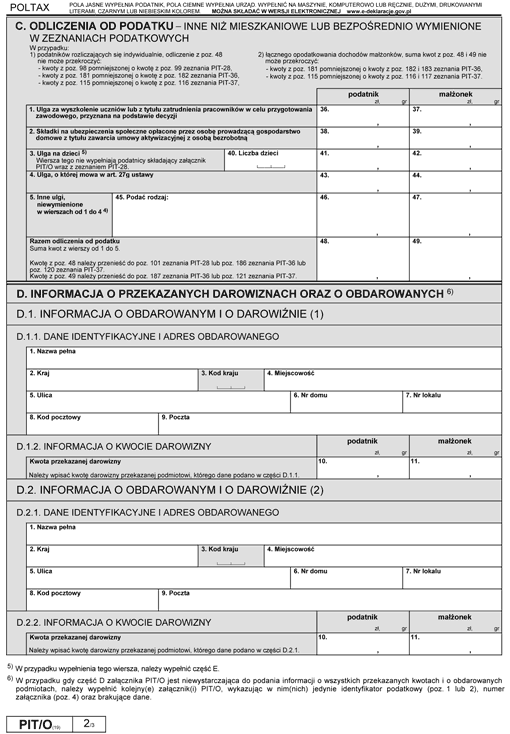 PIT/O. Informacja o odliczeniach od dochodu (przychodu) i od podatku