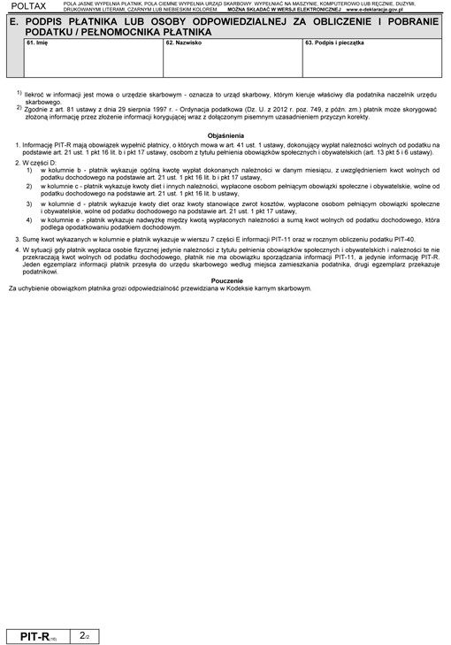 PIT-R. Informacja o wypłaconych podatnikowi kwotach z tytułu pełnienia obowiązków społecznych i obywatelskich PIT-R. Informacja o wypłaconych podatnikowi kwotach z tytułu pełnienia obowiązków społecznych i obywatelskich