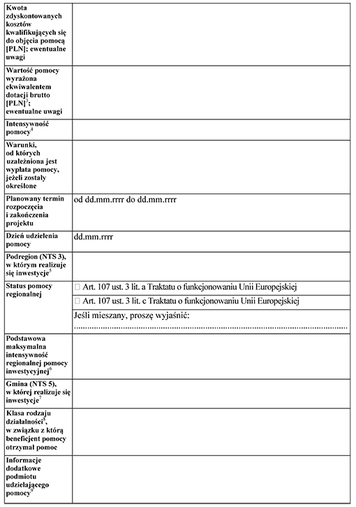 Sprawozdanie o pomocy na realizację dużego projektu inwestycyjnego, udzielonej w ramach programu pomocowego, niepodlegającej obowiązkowi notyfikacji Sprawozdanie o pomocy na realizację dużego projektu inwestycyjnego, udzielonej w ramach programu pomocowego, niepodlegającej obowiązkowi notyfikacji