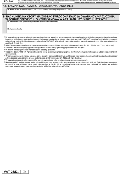 VAT-28/D Zwrot kaucji gwarancyjnej