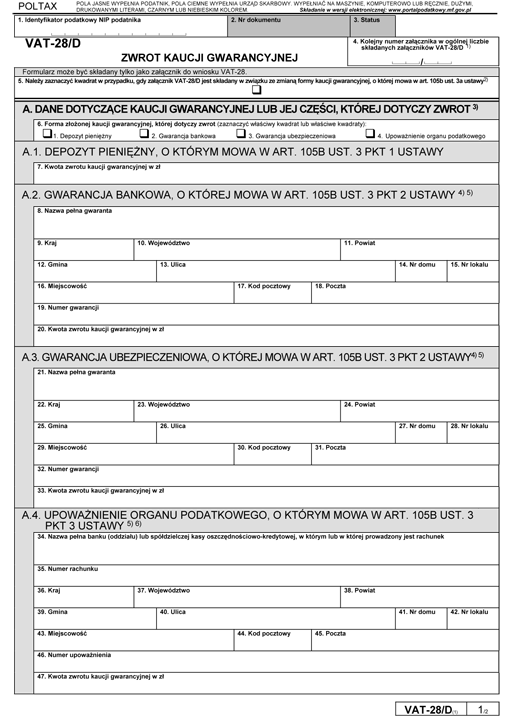 VAT-28/D. Zwrot kaucji gwarancyjnej