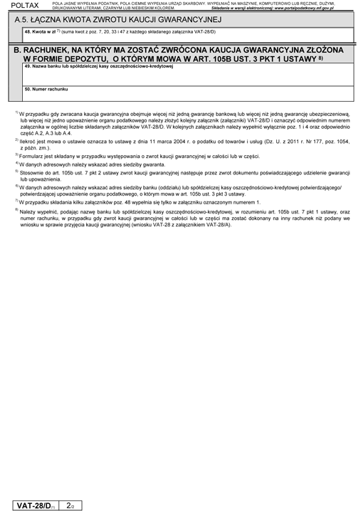 VAT-28/D. Zwrot kaucji gwarancyjnej