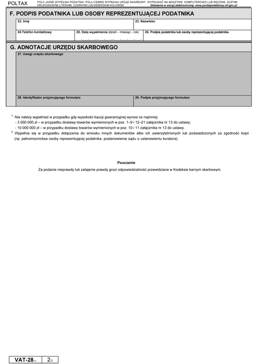 VAT-28. Wniosek w sprawie kaucji gwarancyjnej
