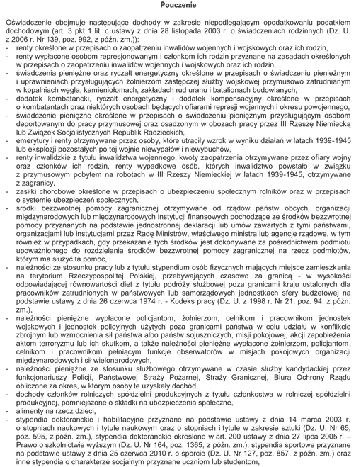 Oświadczenie członka rodziny o dochodzie niepodlegającym opodatkowaniu podatkiem dochodowym od osób fizycznych, osiągniętym w roku kalendarzowym poprzedzającym okres zasiłkowy