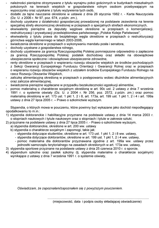 Oświadczenie członka rodziny o dochodzie niepodlegającym opodatkowaniu podatkiem dochodowym od osób fizycznych, osiągniętym w roku kalendarzowym poprzedzającym okres zasiłkowy Oświadczenie członka rodziny o dochodzie niepodlegającym opodatkowaniu podatkiem dochodowym od osób fizycznych, osiągniętym w roku kalendarzowym poprzedzającym okres zasiłkowy
