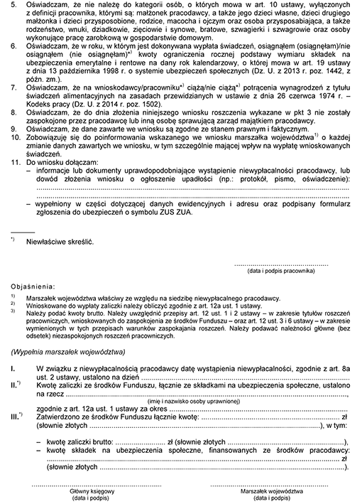 Wniosek pracownika o wypłatę zaliczki na poczet należnych świadczeń z Funduszu z tytułu niezaspokojonych przez pracodawę roszczeń pracowniczych Wniosek pracownika o wypłatę zaliczki na poczet należnych świadczeń z Funduszu z tytułu niezaspokojonych przez pracodawę roszczeń pracowniczych