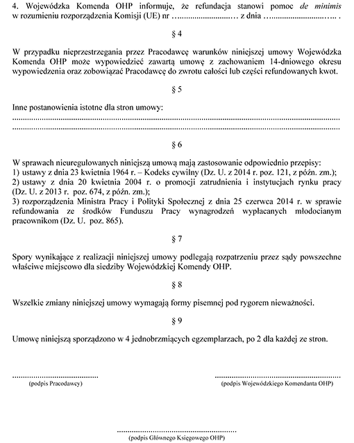 Umowa o refundację wynagrodzeń wypłacanych młodocianym pracownikom oraz składek na ubezpieczenia społeczne od refundowanych wynagrodzeń Umowa o refundację wynagrodzeń wypłacanych młodocianym pracownikom oraz składek na ubezpieczenia społeczne od refundowanych wynagrodzeń
