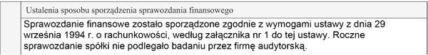 Wprowadzenie do sprawozdania finansowego według załącznika nr 1 do ustawy o rachunkowości