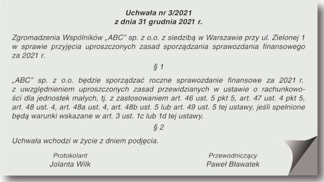 Decyzja o sporządzeniu uproszczonego sprawozdania finansowego