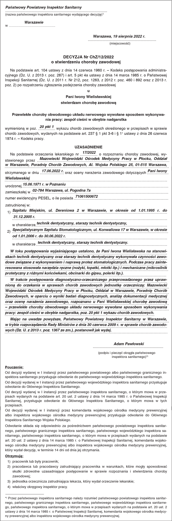 Postępowanie w sprawie chorób zawodowych Postępowanie w sprawie chorób zawodowych