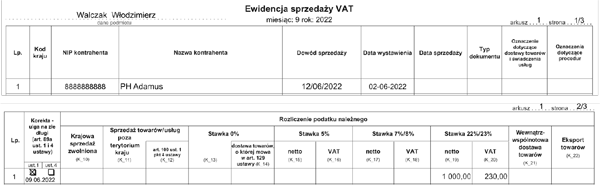Ewidencja sprzedaży VAT Ewidencja sprzedaży VAT