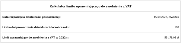 Kalkulator limitu uprawniającego do zwolnienia z VAT
