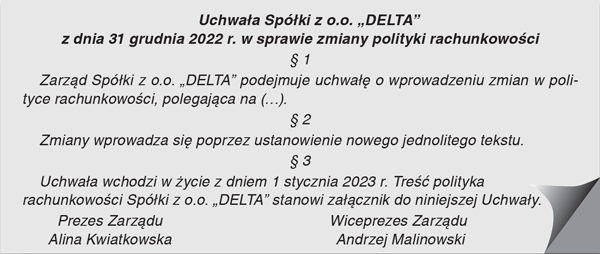 Uchwała w sprawie zmiany zasad (polityki) rachunkowości