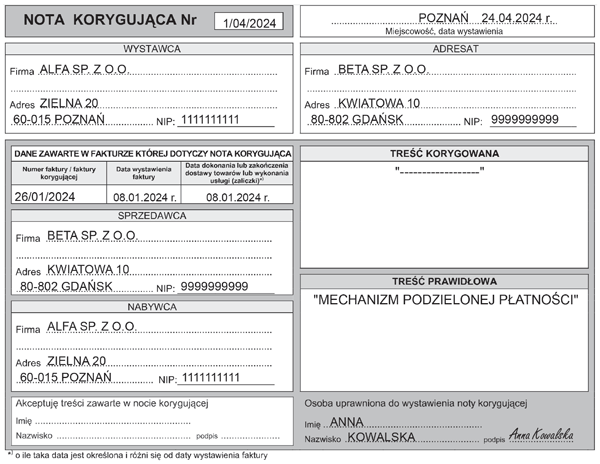 Nota korygująca