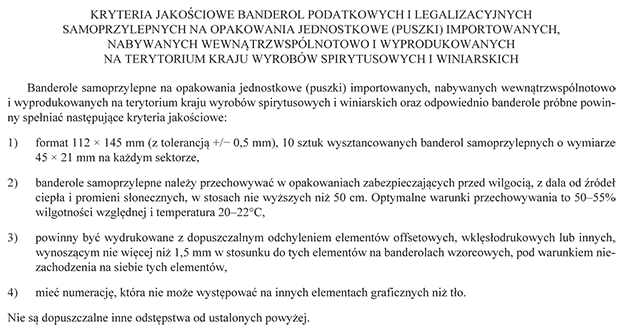 Kryteria jakociowe banderol podatkowych i legalizacyjnych samoprzylepnych na opakowania jednostkowe (puszki) importowanych, nabywanych wewntrzwsplnotowo i wyprodukowanych